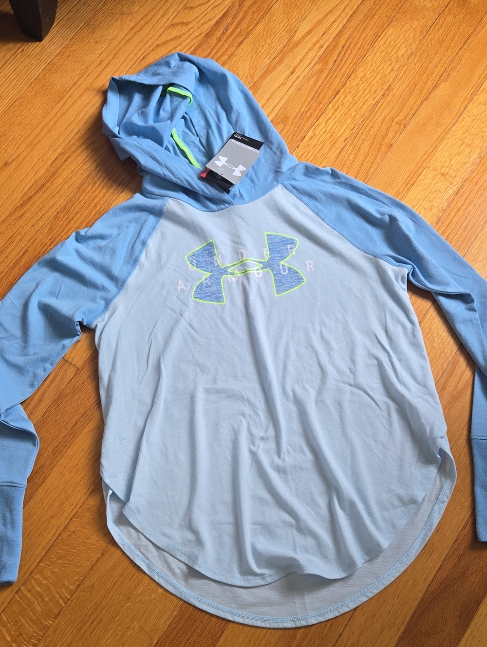 Under Armour Women's Light Blue Performance Hoodie with Neon Logo